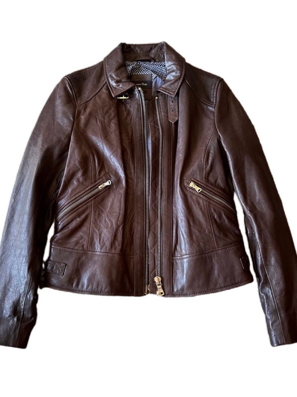 Massimo Dutti brown napa leather moto jacket